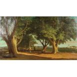 Florent Mols (1815-1892) - Oil painting - "Allee de Choubra, Caire" - Egyptian parkland with
