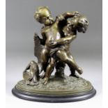 Boucher Freres (19th/20th Century French School) - Green patinated bronze group of two putti