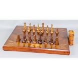 An Irish Yew Wood Folding Chess/Backgammon Board, 19th Century, inlaid with churches, harps and