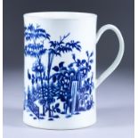 A Worcester Porcelain Blue and White Tankard, Circa 1760-70, printed with the "Plantation"
