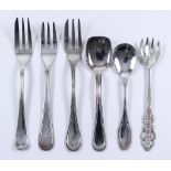 Three Sets of Twelve Continental Silver Pastry Forks and Twelve Silver Ice Cream Spoons, and other