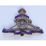 A Diamond and Enamel Royal Artillery Sweetheart Brooch, in silvery coloured metal mount, set with