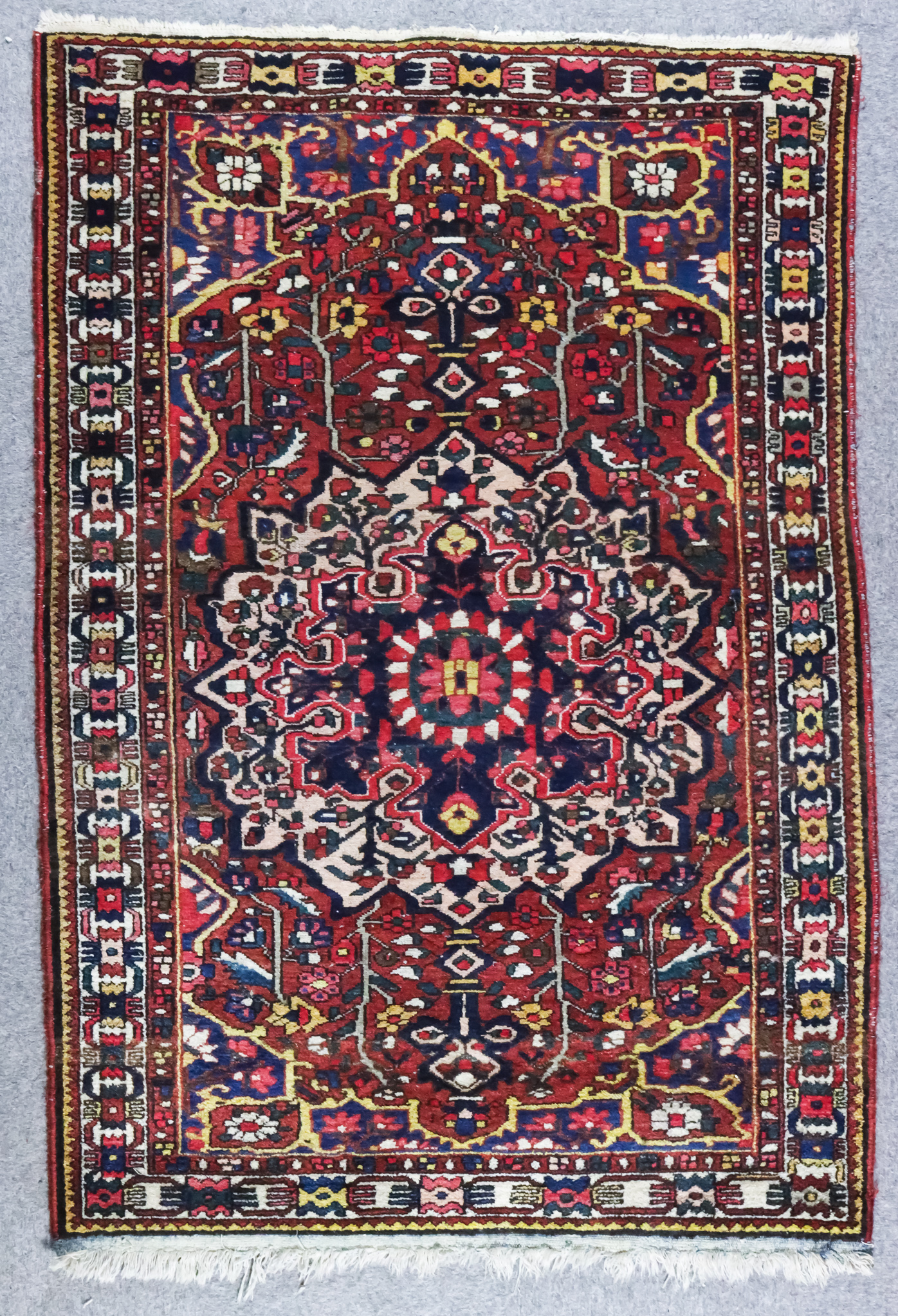 A Baktiari Rug, 20th Century, woven in colours, the central medallion of floral design with