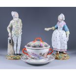 A Pair of German Porcelain Figures, a young lady offering a sealed letter to a young man with