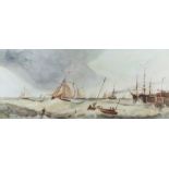 Walter William May (1831-1896) - Watercolour - Shipping in squally seas off a harbour, signed, 8.