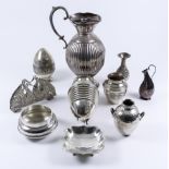 A Continental Silver Bulbous Jug, and a mixed lot of silverware, the jug with shaped rim, part
