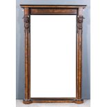 A 19th Century French Figured Walnut and Ebonised Rectangular Pier Glass, with moulded cornice,