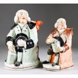 A Staffordshire Pearlware Night Watchman Toby Jug, Circa 1815-20, 8ins high, and one other, circa
