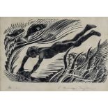 ***Ernest Mervyn Taylor (1906-1964) - Woodcut - Swimming figure with lobster, signed in pencil and