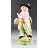 A Staffordshire Pearlware Hearty Good Fellow Toby Jug, Circa 1800, typically holding a jug in one