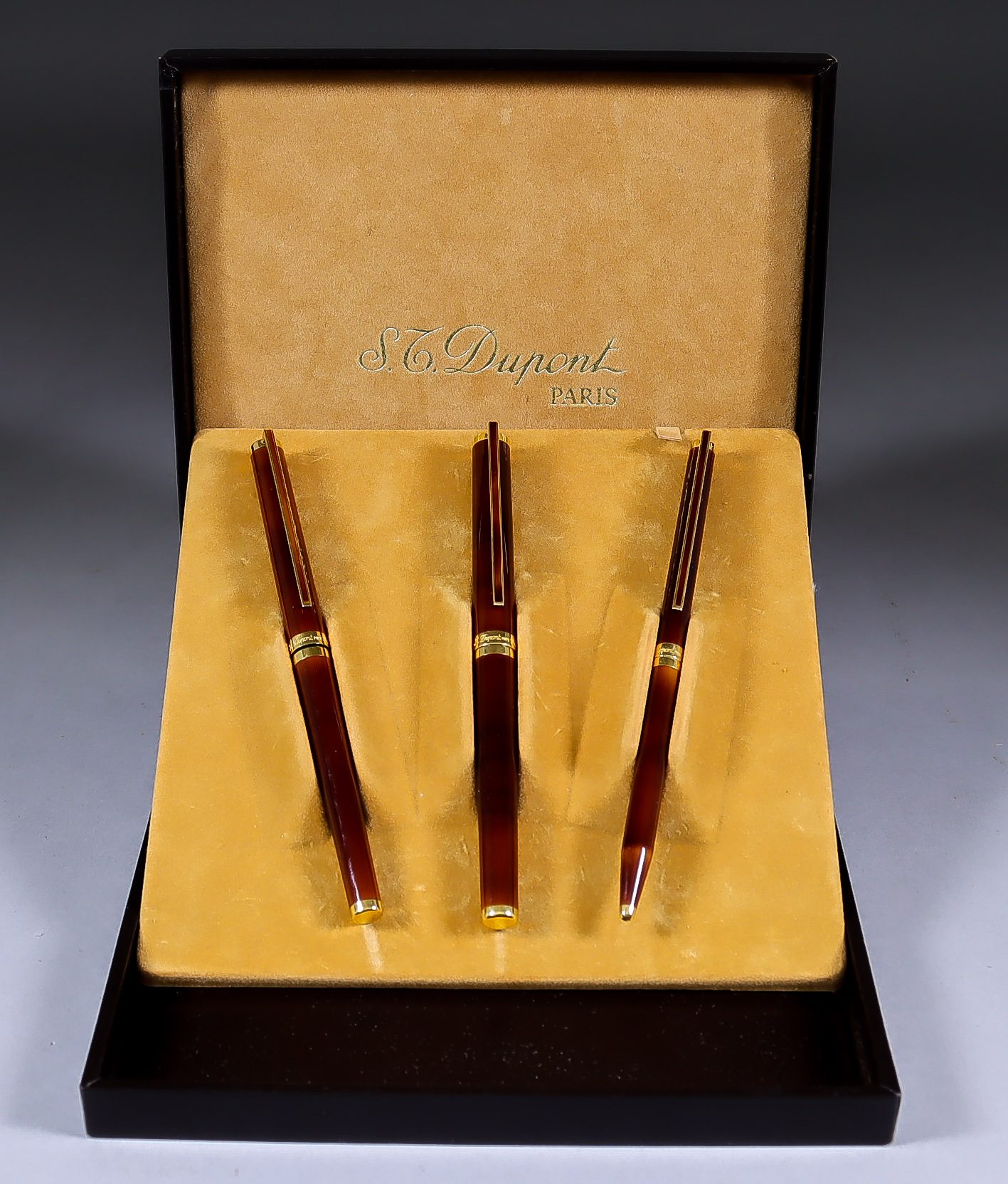 A Boxed Set of Three Writing Instruments, by Dupont of Paris, comprising - ball point pen,