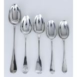 A George I Silver Rat Tail Pattern Gravy Spoon and Mixed Spoons, the gravy spoon by Charles Jackson,