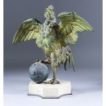 A Late 19th Century French Gilt Bronze Clock, in the form of a cockerel with outstretched wings, his