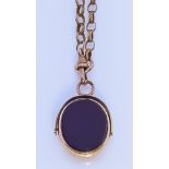 A 9ct Gold Belcher Chain with Suspended Agate Fob Pendant, Modern, chain 720mm, pendant 50mm x 25mm,