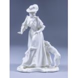 A Nymphenburg White Porcelain Figure, 20th Century - "Lady with a Dog" after a model by Franz