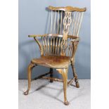 A 19th Century "Thames Valley" Stick Back Windsor Armchair, the two-tier back with shaped cresting