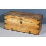 A 19th Century Brass Bound Camphorwood Blanket Box, with recessed folding carrying handles to