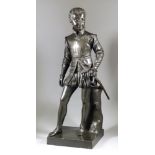 A 19th Century French Dark Green Patinated Bronze of Standing Figure of Young Prince in Medieval