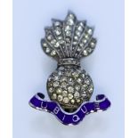 A Diamond and Enamel Royal Engineers Sweetheart Brooch, in white coloured metal mount, pavé set with