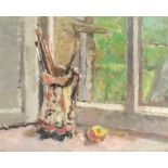 ***Nancy Carline (1909-2004) - Oil painting - Still Life - Jug of paintbrushes and piece of fruit on