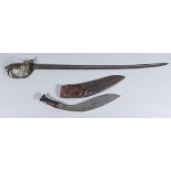 A William IV Pipe Back Infantry Sword, 32ins plain steel blade, brass guard and pommel bearing royal
