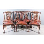 A Set of Seven Early 20th Century Mahogany Dining Chairs of "Chippendale" Design, (including one