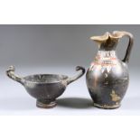 A Gnathian Ware Black Glazed Olpe, 4th Century BC, typically painted in a limited palette with a