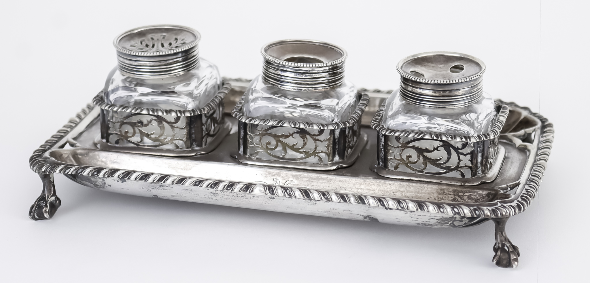 A George II Silver Rectangular Inkstand, by Edward Aldridge, London 1759, with bold gadroon