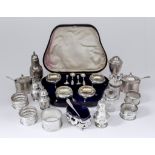 A Set of Four Victorian Silver Circular Salts, and mixed silverware, the four salts by Martin Hall &