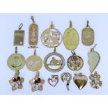 Sixteen 18ct Gold Pendants, Various, Modern, gross weight 33.2g