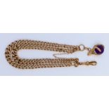 A 9ct Gold Chain Albert with Amethyst Claw Fob, Modern, 340mm, gross weight 16g