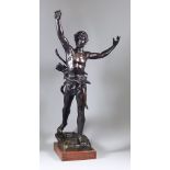 Eugene Marioton (1854-1933) - Dark brown patinated bronze figure of a male archer holding his arms