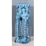 A Late 19th/Early 20th Century French Blue Glazed Pottery Jardiniere Pedestal of Ornate Form, with
