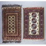 Two Afghan Rugs of "Turkmen" Design, Late 20th Century, one woven in colours with five stylised
