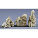 A Japanese Carved Ivory Netsuke of a Man and Buffalo, 19th Century, 1.25ins (3.1cm) high, a