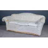 A 1920's Three-Seat Settee, with slightly arched backs and outscrolled arms, with cream brocade