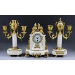 A Late 19th/Early 20th Century French White Marble and Gilt Brass Mounted Three-Piece Clock