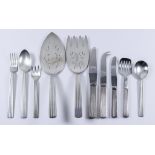 A 20th Century Danish Sterling Silver "Bernadotte" Pattern Table Service, by Georg Jensen, for eight