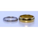 A 22ct Gold Wedding Band and One Other in Platinum, Modern, both size O, gold weight 10.1g, platinum