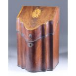 A George III Mahogany Knife Box, the lid inlaid with patera, 8.75ins x 8.25ins x 14ins high, the