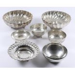 A Pair of Continental Silver Circular Bowls, and Mixed Silver Bowls, the pair with crimped and