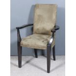 A Modern David Linley Ebonised Square Back Library Armchair, the seat and back upholstered in dark
