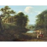 E. Van Monk (Early 19th Century) - Oil painting - Figures in a landscape with classical temple,