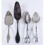 A Continental Silver Cake Slice, and a Selection of Other Continental Silver Flatware, the cake
