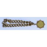 A 9ct Chain Link Bracelet, hung with South African 1896 gold half pond coin, in gold coloured