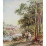 Manner of Myles Birket Foster (1825-1899) - Watercolour - A rural scene with a couple arm in arm,