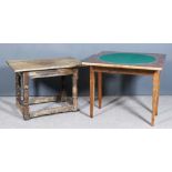 A 19th Century French Figured Mahogany Rectangular Card Table, the plain baize lined folding top