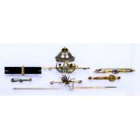 Seven 9ct Gold Gem Set Bar Brooches, 20th Century, and one pearl set stick pin, total gross weight