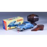 A 1950's German Gama 100 Clockwork Tin Plate Car, in blue finish, 6.5ins overall, and box for