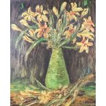 20th Century School - Oil painting - "French Lilies" - Still life with lilies in a vase,